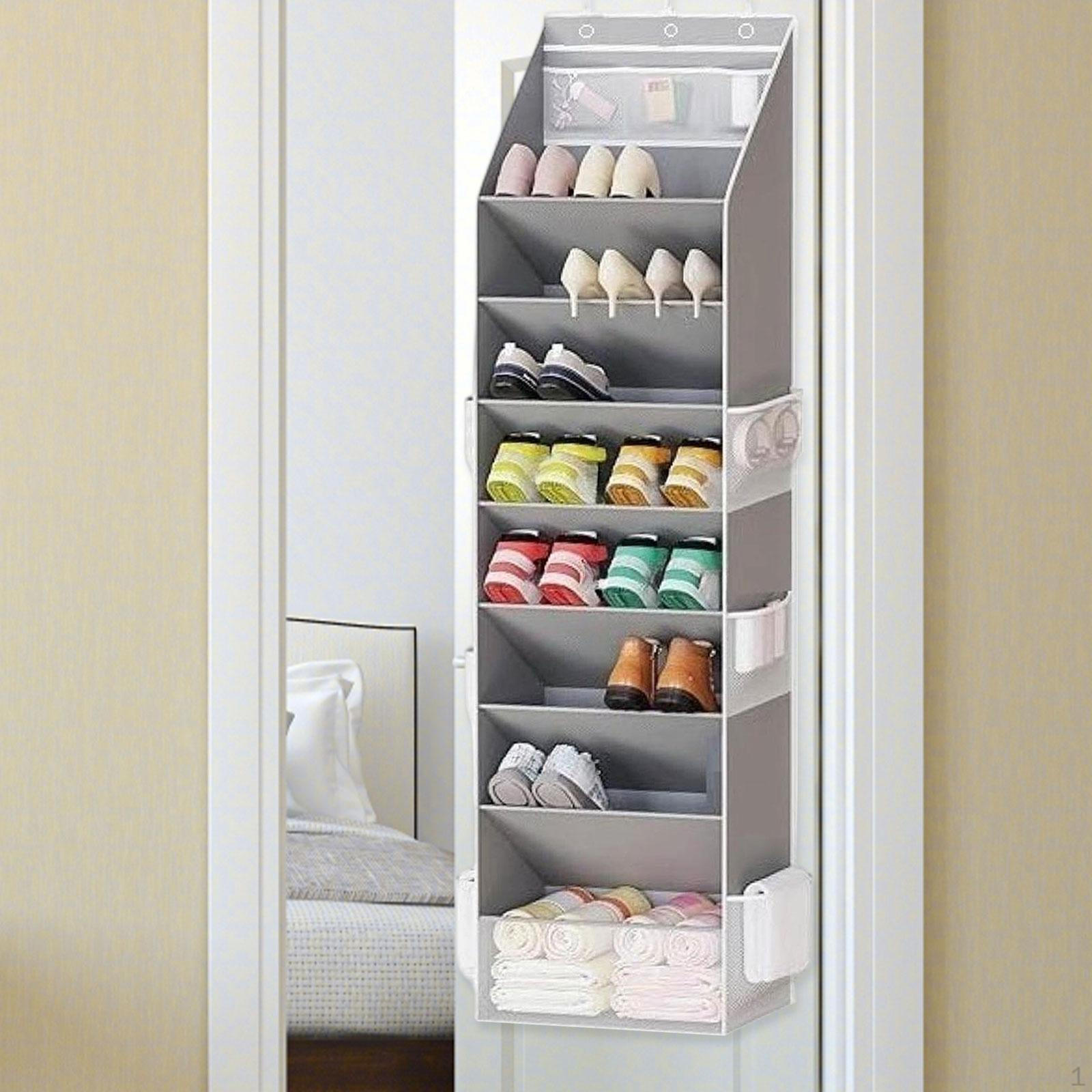 

over The Door Shoe Organizer Hanging Rack with Pockets Versatile Reusable Hooks серый