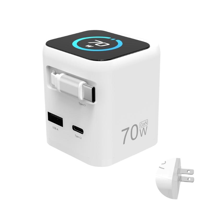 Charging Hub 70W Charging Station 3 Port USB Charging Power Adapter with Retractable Cable USB Type C Chargers Block 1