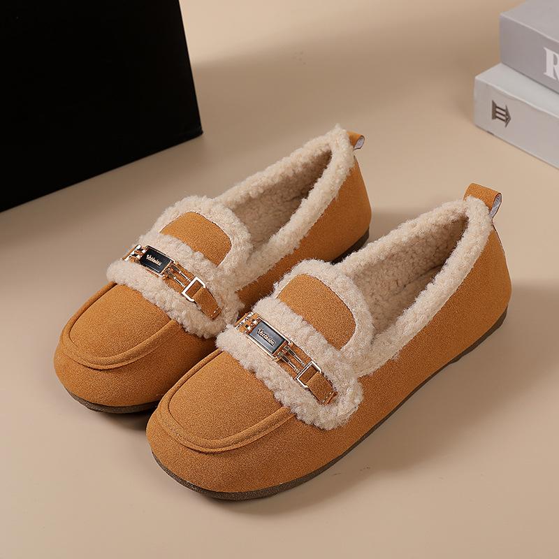 

Туфли Мао Мао Женские 2025 Новые Осенне-Зимние Флисовые Теплые Удобные Мягкие и Лоферы Хлопковые Туфли На Один Педаль Ленивые Туфли Дуду 40 верблюд