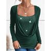 Women's 2025 New Ladies Casual Pullover Diamond Long Sleeve Fake Two-piece Top