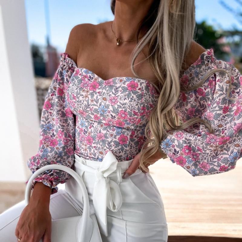 

Женская сексуальная блузка с принтом на одно плечо, весна-лето, с запахом и принтом на груди L