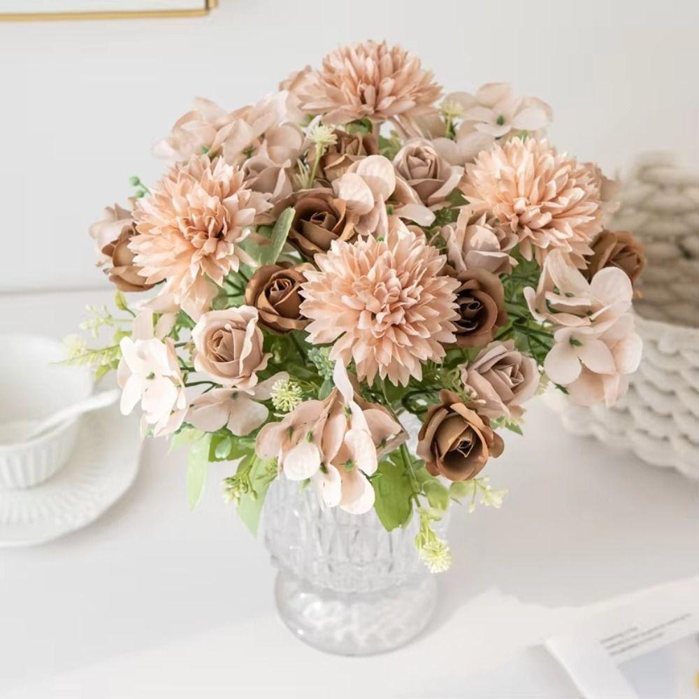 Wedding Wreath Artificial Rose Flower Colorful Bridal Bouquet Silk Hydrangea  Wedding Arrangements