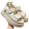 2025 European and American summer new fashionable and comfortable versatile flat bottom thick bottom round head Velcro solid color casual sandals
