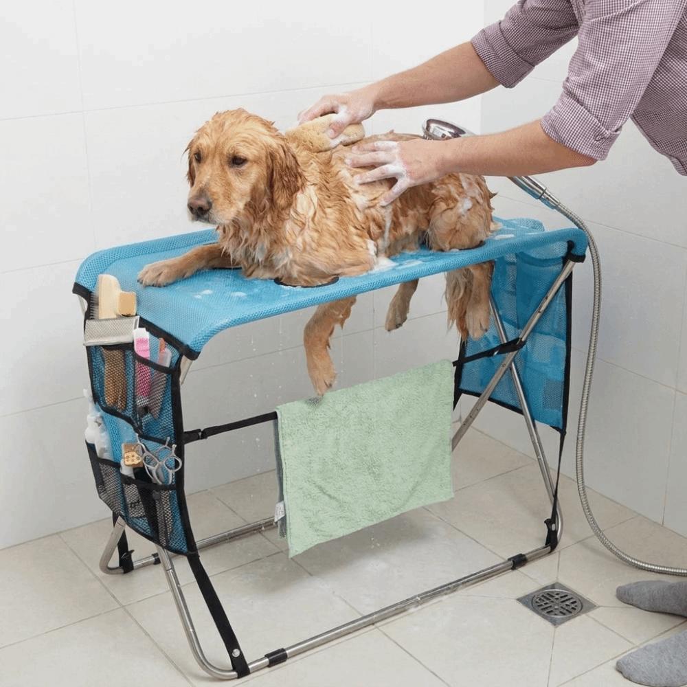 Anti-Scratch Pet Bathing Rack Quick Dry Mesh Dog Grooming Table Nail Trimming
