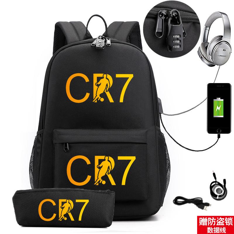 Star Peripheral Printing Cr7 Schoolbag Leisure Travel Multi-Functional Backpack Student Pencil Case Two-Piece Set