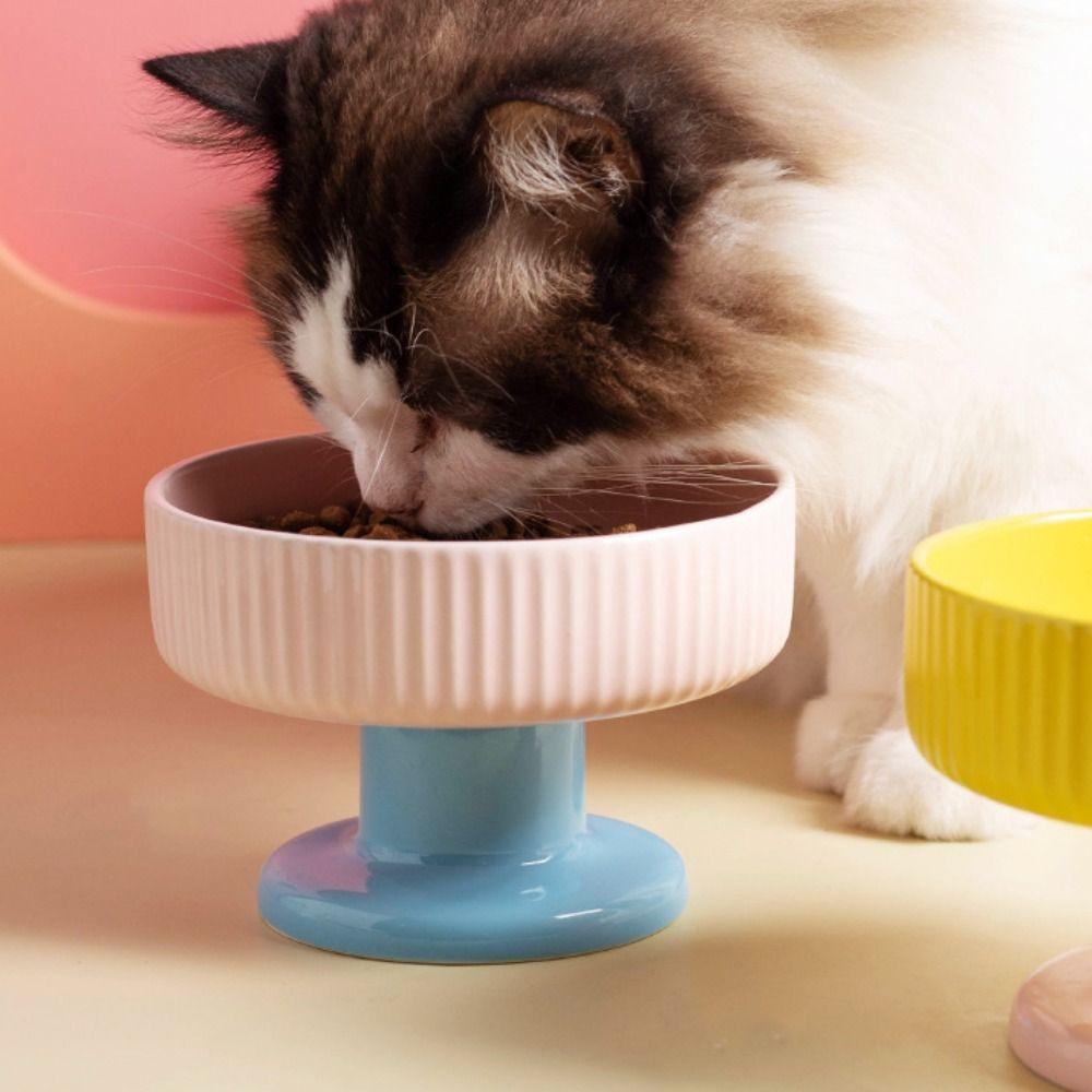 Cute Pet High Footed Cup Bowl Dopamine Color Pet Drinking Feeder Dog Food Feeding Basin Puppy