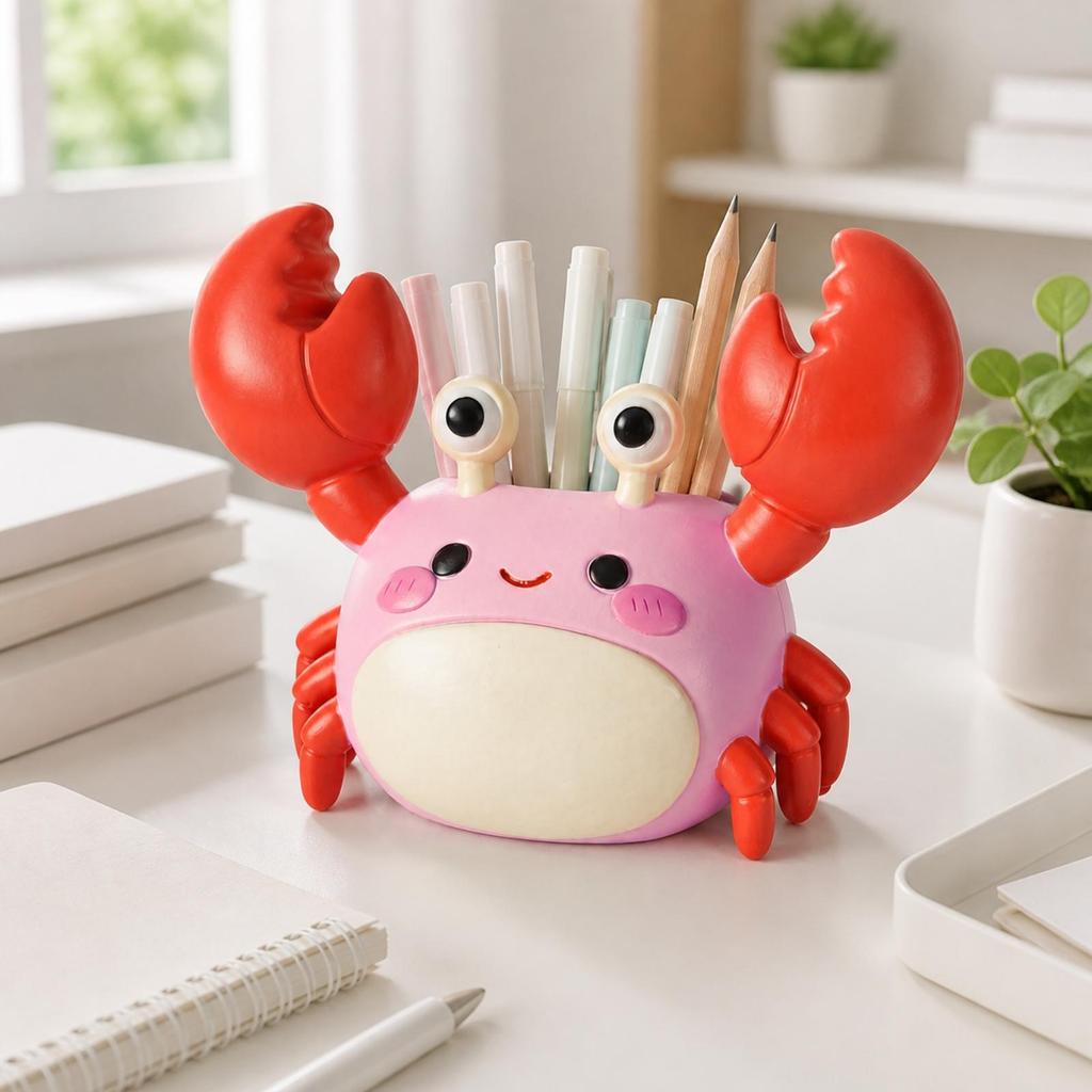 Resin Crab Desktop Organizer Creative Crab-Shaped Pen Holder Unique for Office
