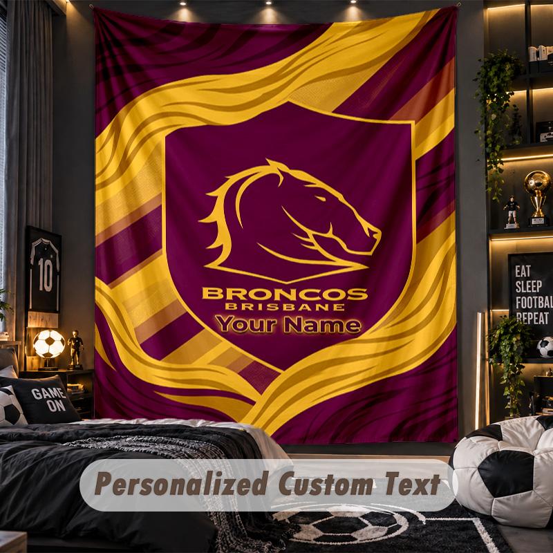 TapestryBrisbane Broncos Custom Name Text Personalized Wall Hanging Tapestry Home Wall Decor