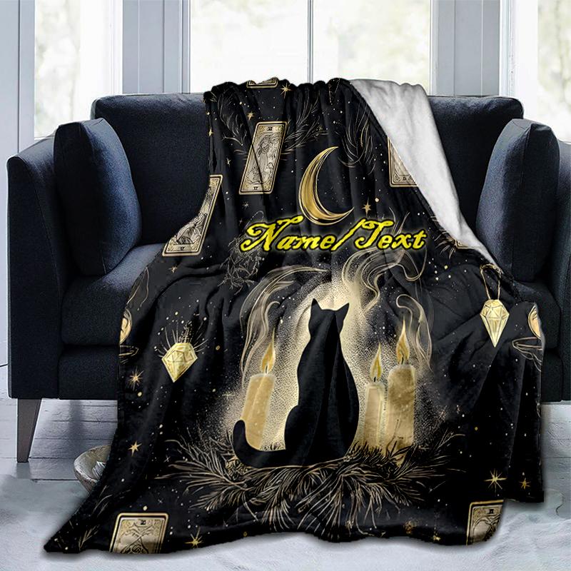 1PC Custom Name Witchcraft Moonlit Cat outdooor Flannel blankets Throw Blanket All-Season Throw Gift Bedspread for Couch, Bed, Camping Holiday Birthda
