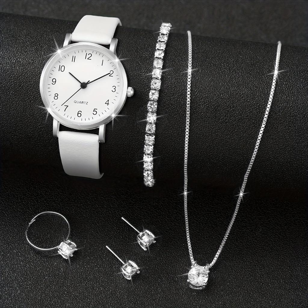 Xiaomi 5/6PCS Fashion Women's Quartz Watch Leather Band Analog Quartz Watches with Diamond Jewelry (Without Box)