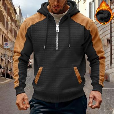 Herren Kariert Colorblock Kapuzenpullover Fleece Warm Taktischer Pullover Langarm Herrenbekleidung