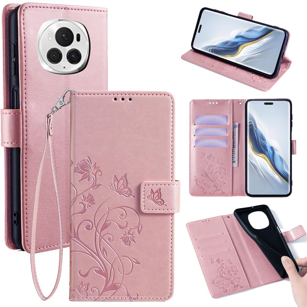 Pour Honor Magic6 Pro 5G Étui Portefeuille Motif Fleur Papillon Cuir PU Support Housse de Téléphone