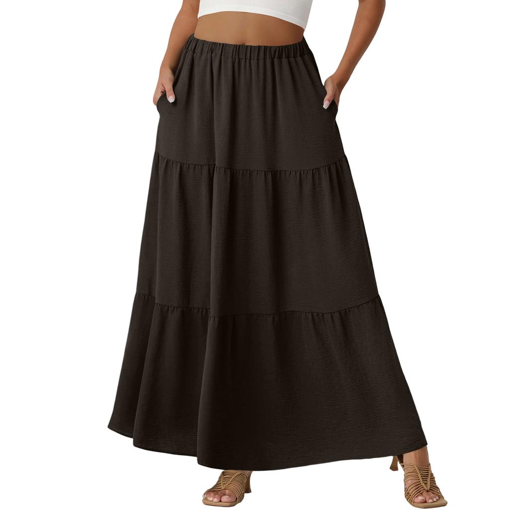 Damen Casual High Waist Kordelzug A-Linien Rock Farbiger Rock Mit Taschen