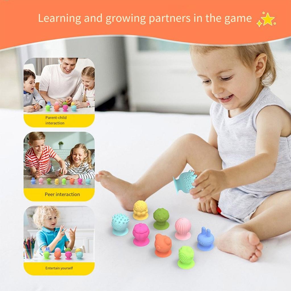 8Pcs Silicone Sensory Suction Cup Toy for Stress Relief and Relaxation with Texture Design for Kids and Adult Calming