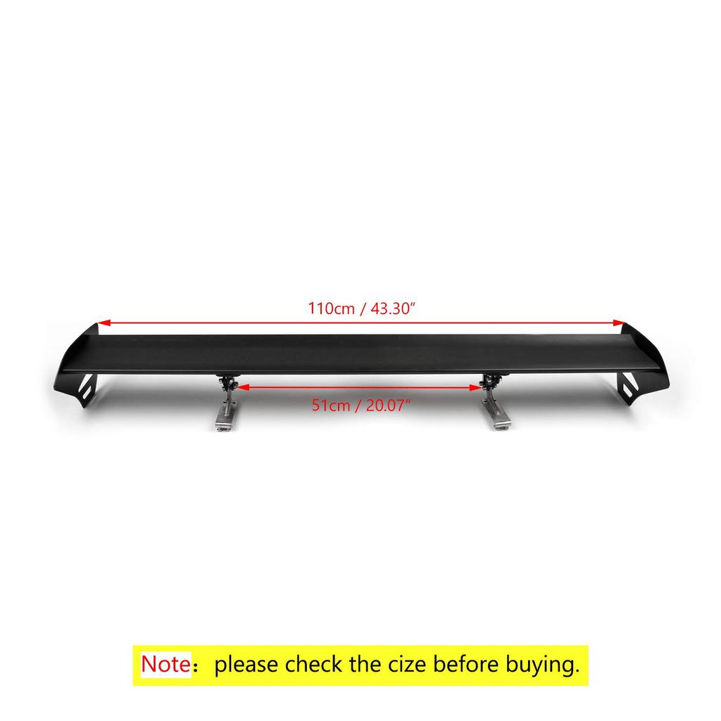 Bruce & Shark 53" (111cm) Universal Aluminum Adjustable Rear Trunk Spoiler Wing for Cars, Black, 15#