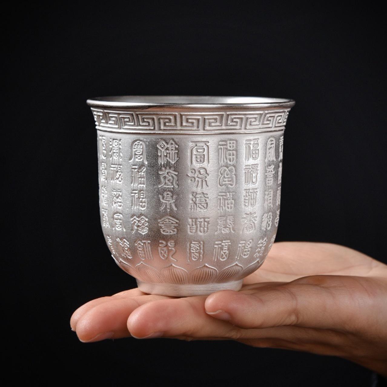 Sterling Silver Large Tea Cup Ceramic Gilded Silver Single Tea Tasting Baifu Master Cup DROPSHIPPING 8x7cm 180ml