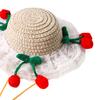 Scalloped Pet Straw Hat Cute Lace Ruffled Cat Sun Hat Sweet Summer Sun Hat for Cats Small Dogs Outdoor Travel Camping