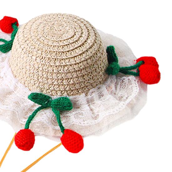 Scalloped Pet Straw Hat Cute Lace Ruffled Cat Sun Hat Sweet Summer Sun Hat for Cats Small Dogs Outdoor Travel Camping