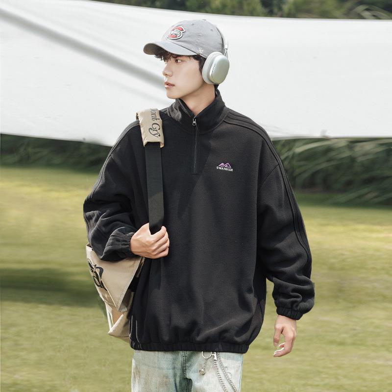 Sweater Male Couple Autumn and Winter Letter Embroidery Adjustable Semi-high Neck Thick Coat