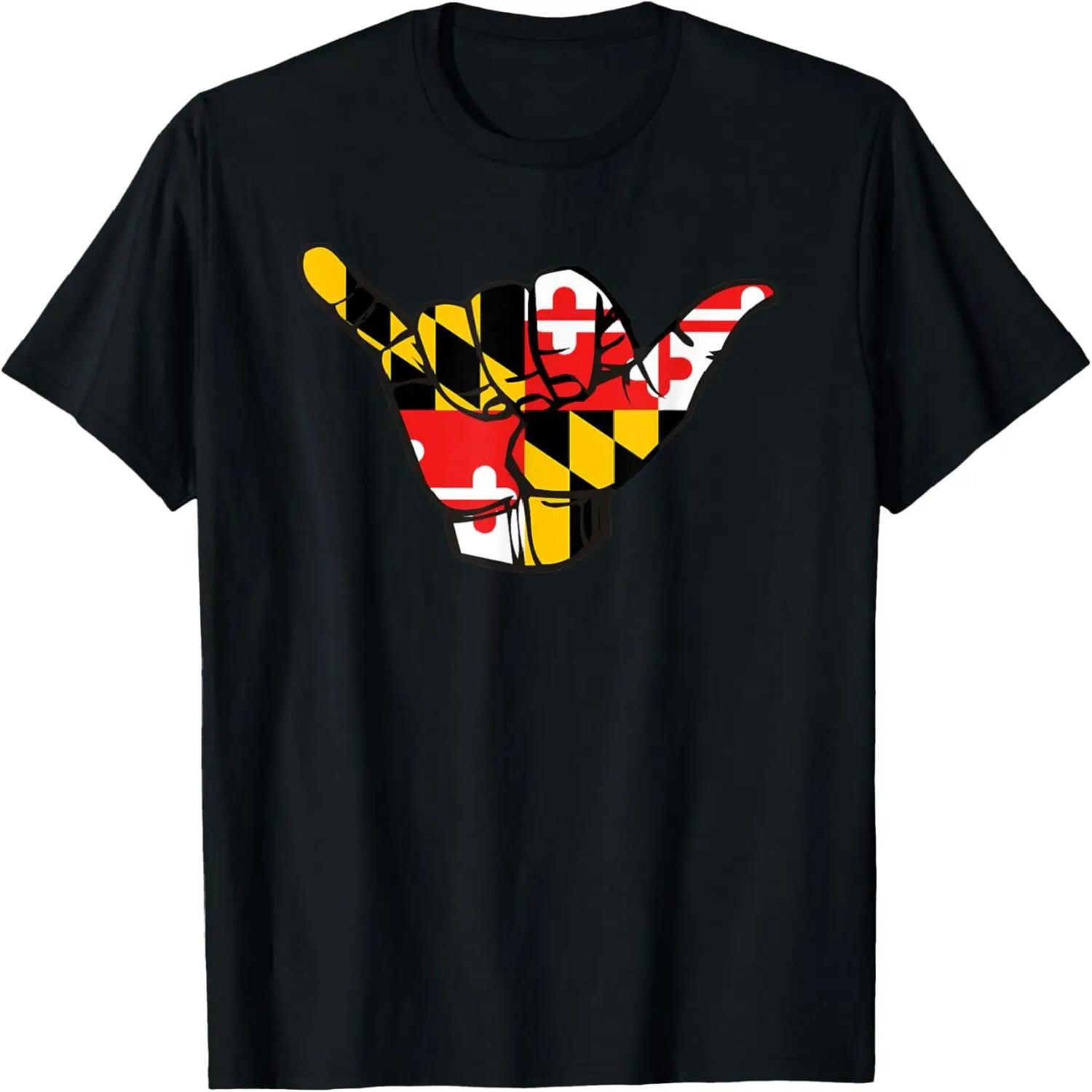Maryland State Flag Shaka Hand Hang Ten Ocean City Surfing T-Shirt S чёрный