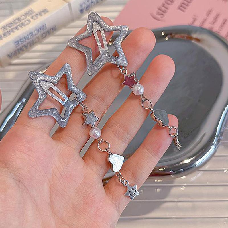 Sweet Cute Star Fringe Pendent Hair Clip Hairpin Colorful Pentagram Bb Clips Barrettes For Girls Dopamine Y2K Hair Accessories