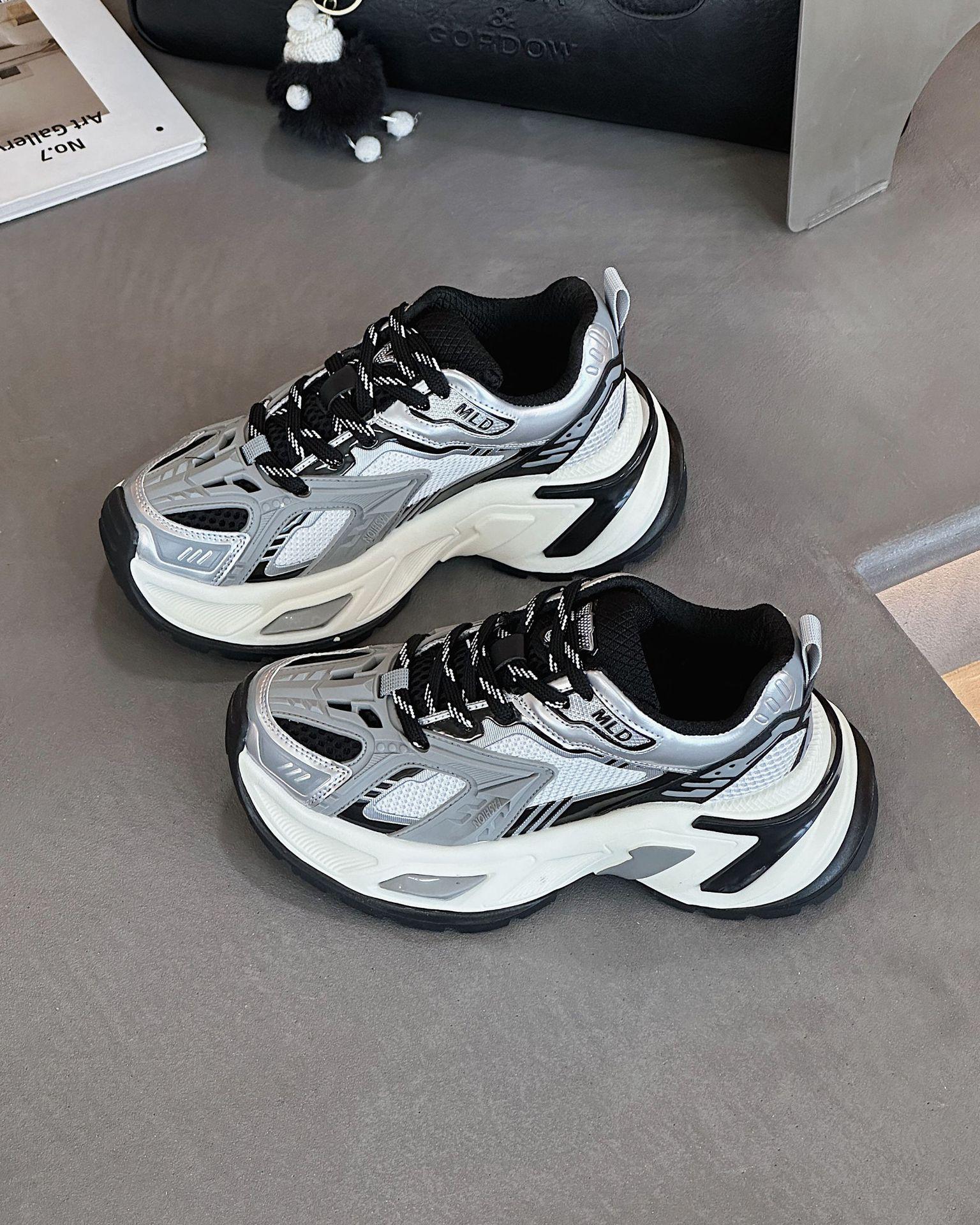 

Retro dad shoes women s new couple thick-soled heightening trendy shoes versatile breathable sports casual shoes 35 серебряный серый