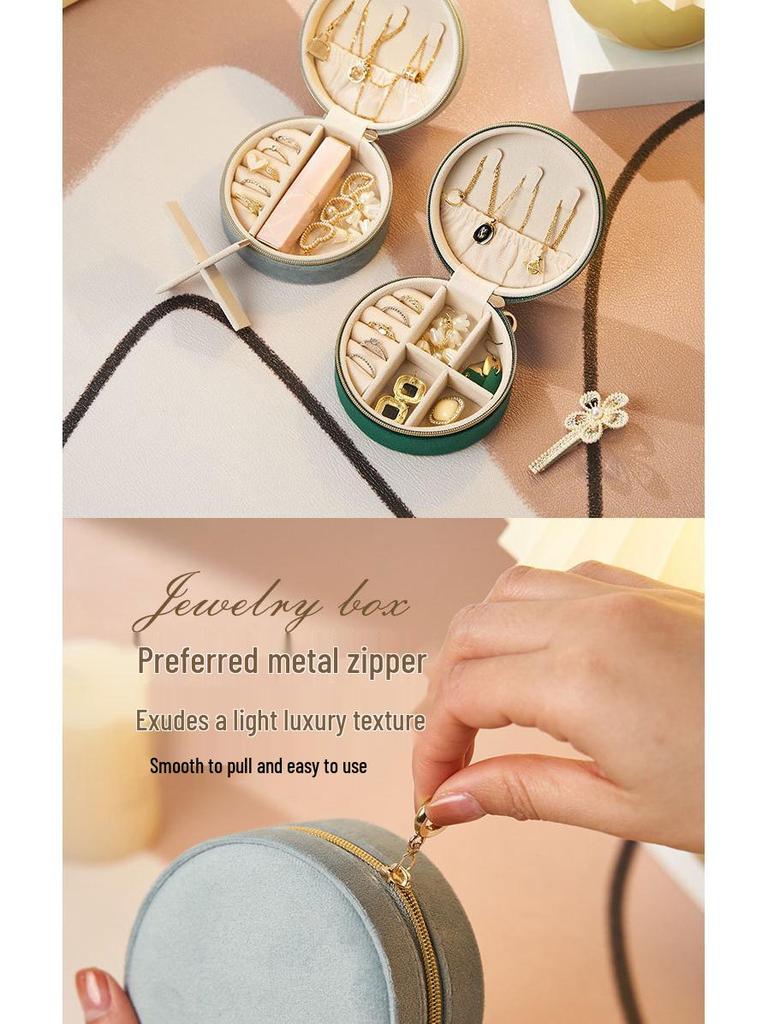 Velvet Round Portable Jewelry Storage Box for Earrings, Necklaces, Rings, and Ornaments