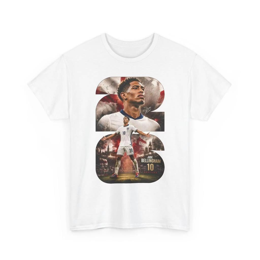 Casual Street Style Short Sleeve T-Shirt Printed with England Football Star Jude Bellingham No.26 & No.10 Pattern T-shirt
