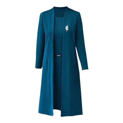 Adet/Set Kadın Ceket Elbise Takım Uzun Kollu Orta Uzunlukta Düz Renk Ceket Kolsuz