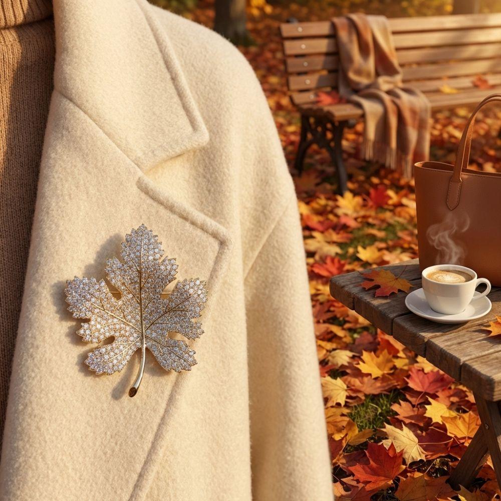 Vintage Sequin Leaf Brooch Trendy Jewelry Maple Leaf Pin Fashion Dress