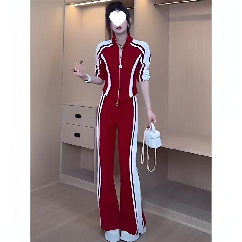 Casual Sports Suit, Spring and Autumn Fashionable, Casual, Slim Coat, Wide-leg Pants Two-piece Set