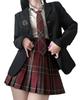 [Sivrusn] High School Girl Cosplay Uniform Blazer Pleated Skirt Check Tie Shirt Badge Fake School Uniform Set High School Girl Cosplay JK Uniform