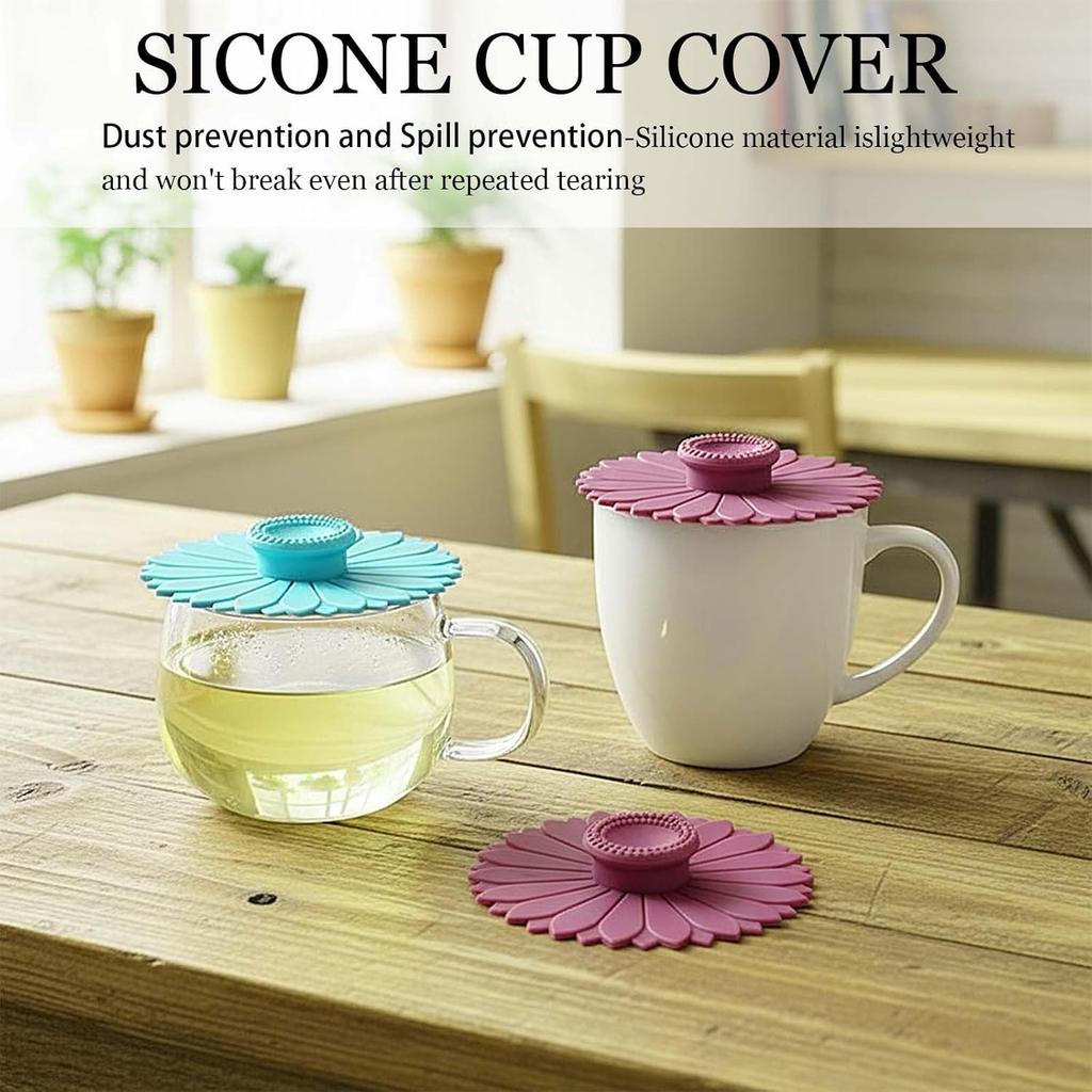 Sunflower Silicone Coffee Cup Lids (Set of 4) – Multicolored Silicone Cup Covers for Drinks, Flexible and Spill-Proof Cup Covers for Mugs, Tea