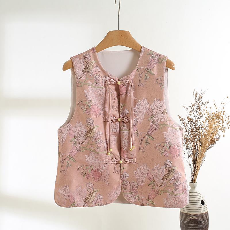 

Jacquard vest vest women s early spring 2025 new temperament sleeveless button-up top XXXL [Recommended 138-75kg] розовый