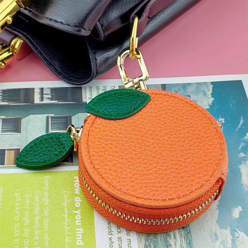 Kreative Frucht Wechseltasche PU-Leder Schlüsselanhänger Klein Frisch Mini Orange Kopfhörer Münzaufbewahrungstasche Anhänger