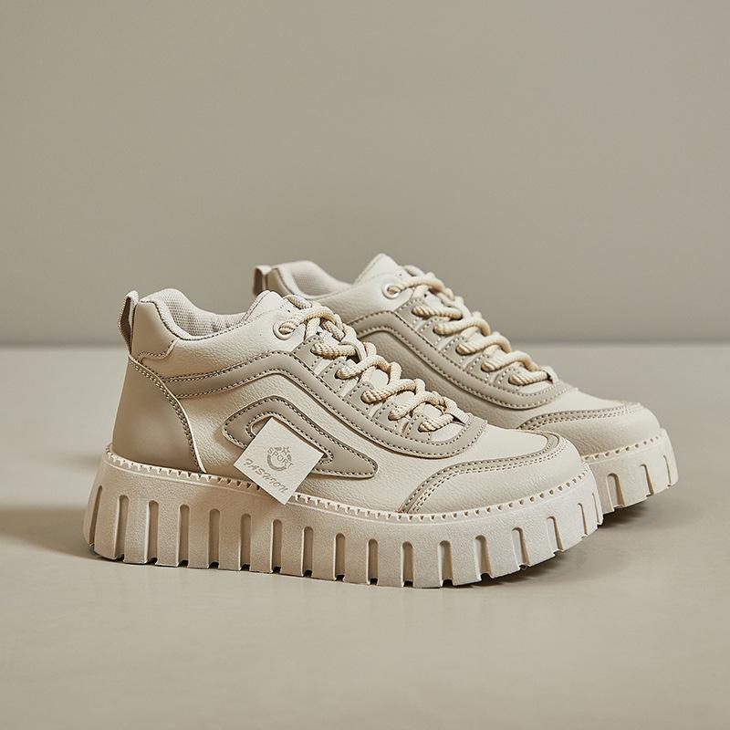 2025 Spring Korean Style Women's High-Top White Sneakers with Thick Soles - Street Style KT12261.