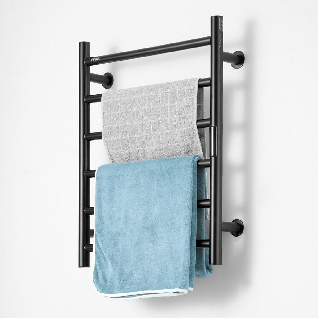 6 Bars Towel Warmer Rack Wall Mounted Heated Towel Rack for Bathroom Black