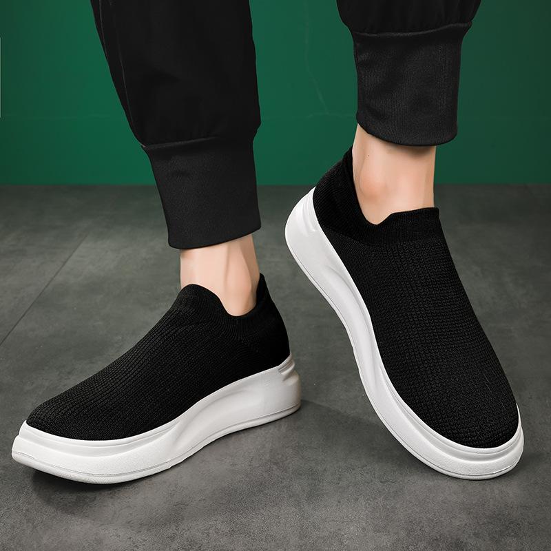 Spring and Summer New One-pedal Breathable Mesh Shoes Couple Thick-soled Fly-woven Foot Socks Casual Shoes Men's Shoes