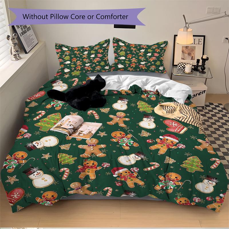 3pcs Christmas Cookies & Snowmen Holiday Comforter Set with One Quilt Cover and Two Pillowcases,Festive Decor for Bedroom and Guest Room