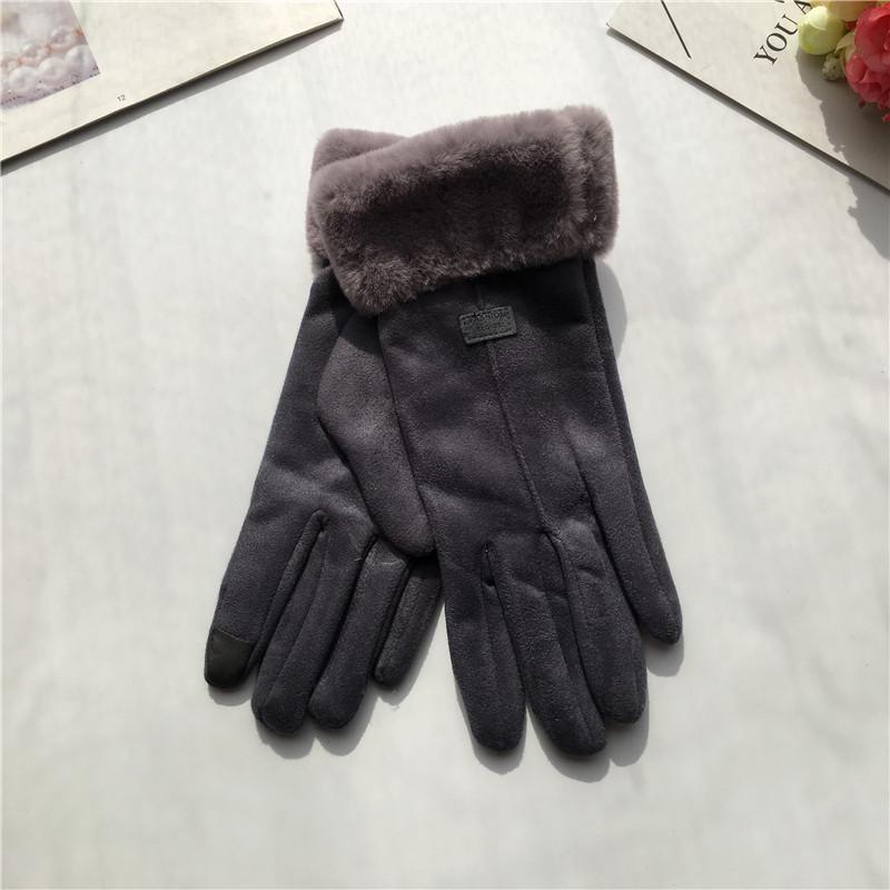 Suede Women's Gloves Single Line Hairy Winter Warm Outdoor Fleece Student Split Finger Touch Screen Gloves