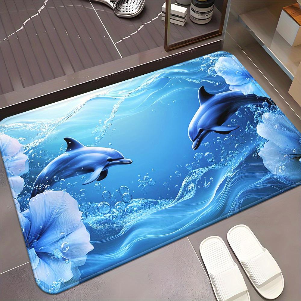 Blauer Ozean Delfin Muster Teppich, Dekorativer Boden Teppich für Badezimmer Schlafzimmer Küche, Küsten inspiriertes Zuhause Matte
