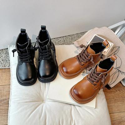 Meninos Meninas Botas de Couro Bonitas Moda Crianças Botas de Motocicleta Antiderrapantes 2024 Outono Inverno Novas Crianças Botas Curtas Sola Macia