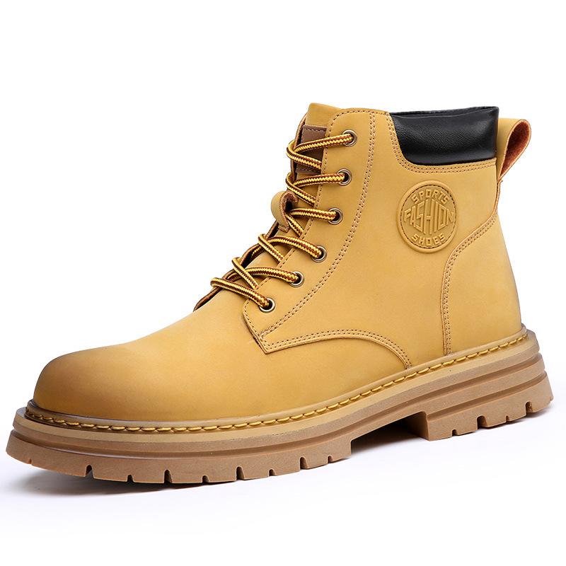 

Big yellow boots leather trend high-top locomotive thick-soled Martin boots men s versatile big head tooling boots winter men s leather boots 44