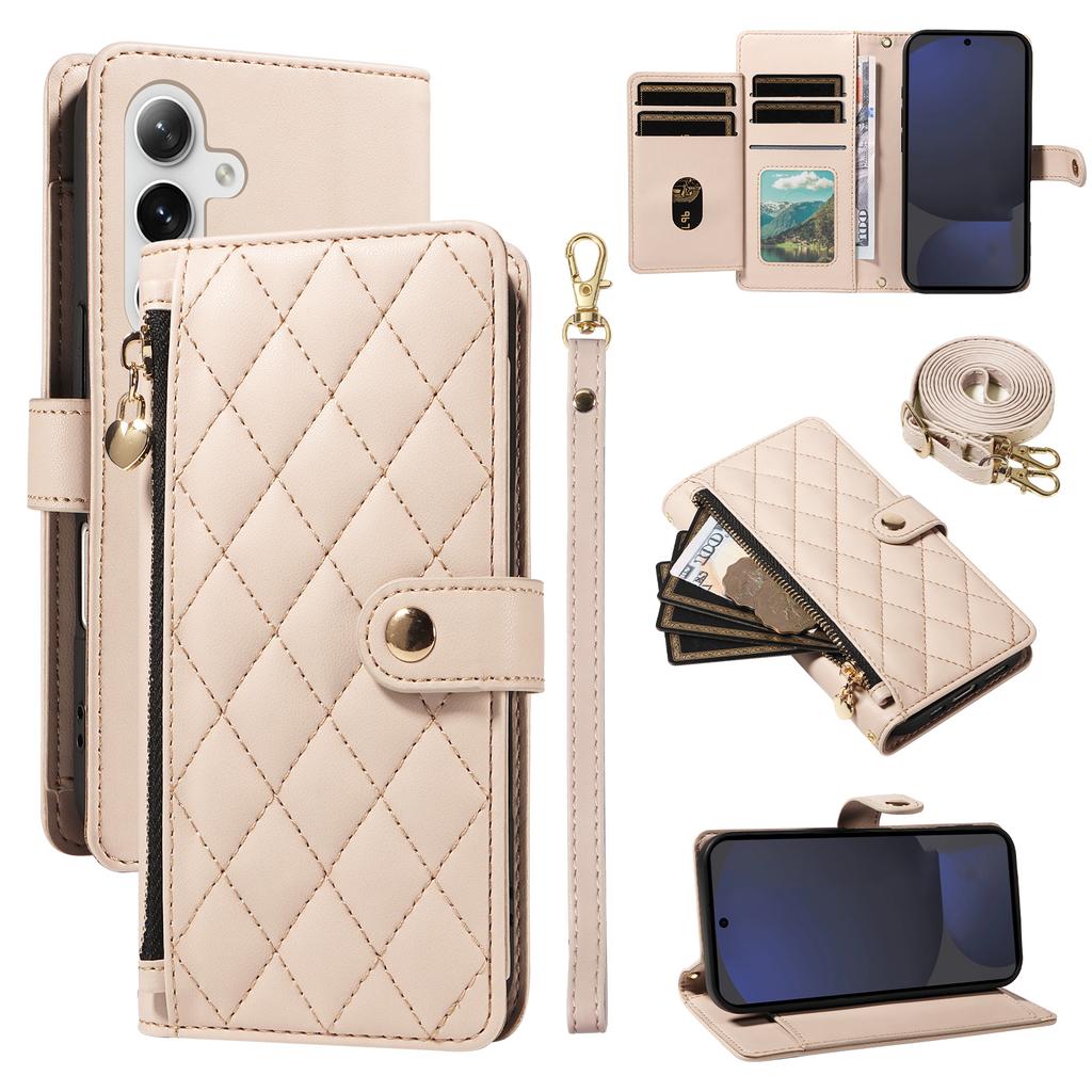 For Samsung Galaxy S24 FE Wallet Case with Straps,Rhombus Leather Stand Phone Cover