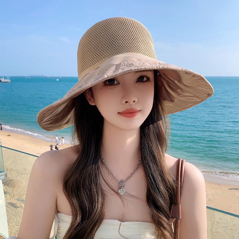 New Hat Women's Knitted Mesh Breathable Bucket Hat Lace Lace Sunscreen Sun Hat Summer Sun Hat
