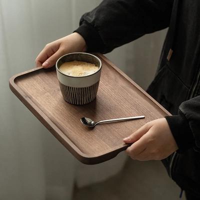 Avancerad svart valnötsbricka i trä, rektangulär tebricka för hushåll, frukt- och middagstallrik, kaffebricka i massivt trä