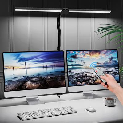 Çift Kafa LED Klipsli Uzaktan Kumandalı Masa Lambası 24W Salınım Kolu L Şekilli Mimari Dim Edilebilir Dönüştürülebilir Okuma Bilgisayar Işığı