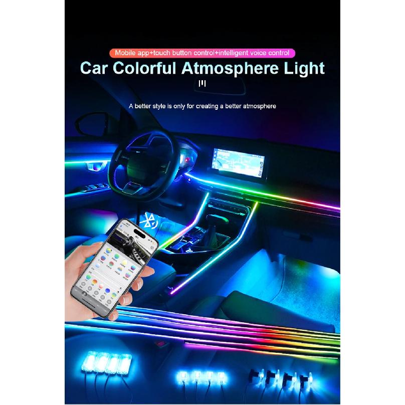 Newest Hidden LED Symphony Dual Zone Car Ambient Light Smoke Matt Black Acrylic Light Strip Interior Decoration Lighting Kit 12V