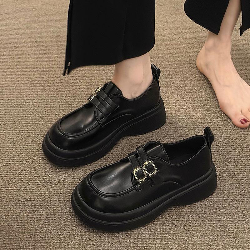 Small leather shoes women's British style spring and autumn new retro round head jk single shoes college style thick sole