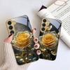 Elegant Golden Rose For Samsung Galaxy S26 S20 FE S21 S22 S23 Plus S24 Ultra S25Ultra S21+  S22Plus Golden Glass Phone Case
